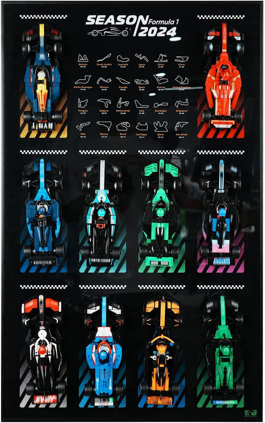 F1 2024 Season 12-Car Diecast Racing Model Collection with Track Map Background