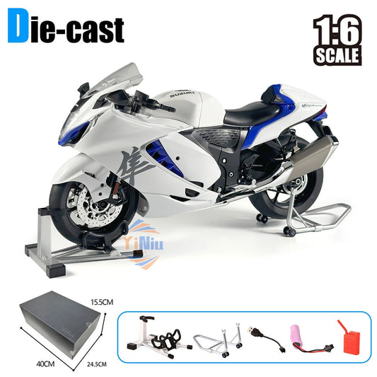 1:6 Suzuki Hayabusa 1300R Diecast Alloy Motorcycle Model w/ Ignition Start White
